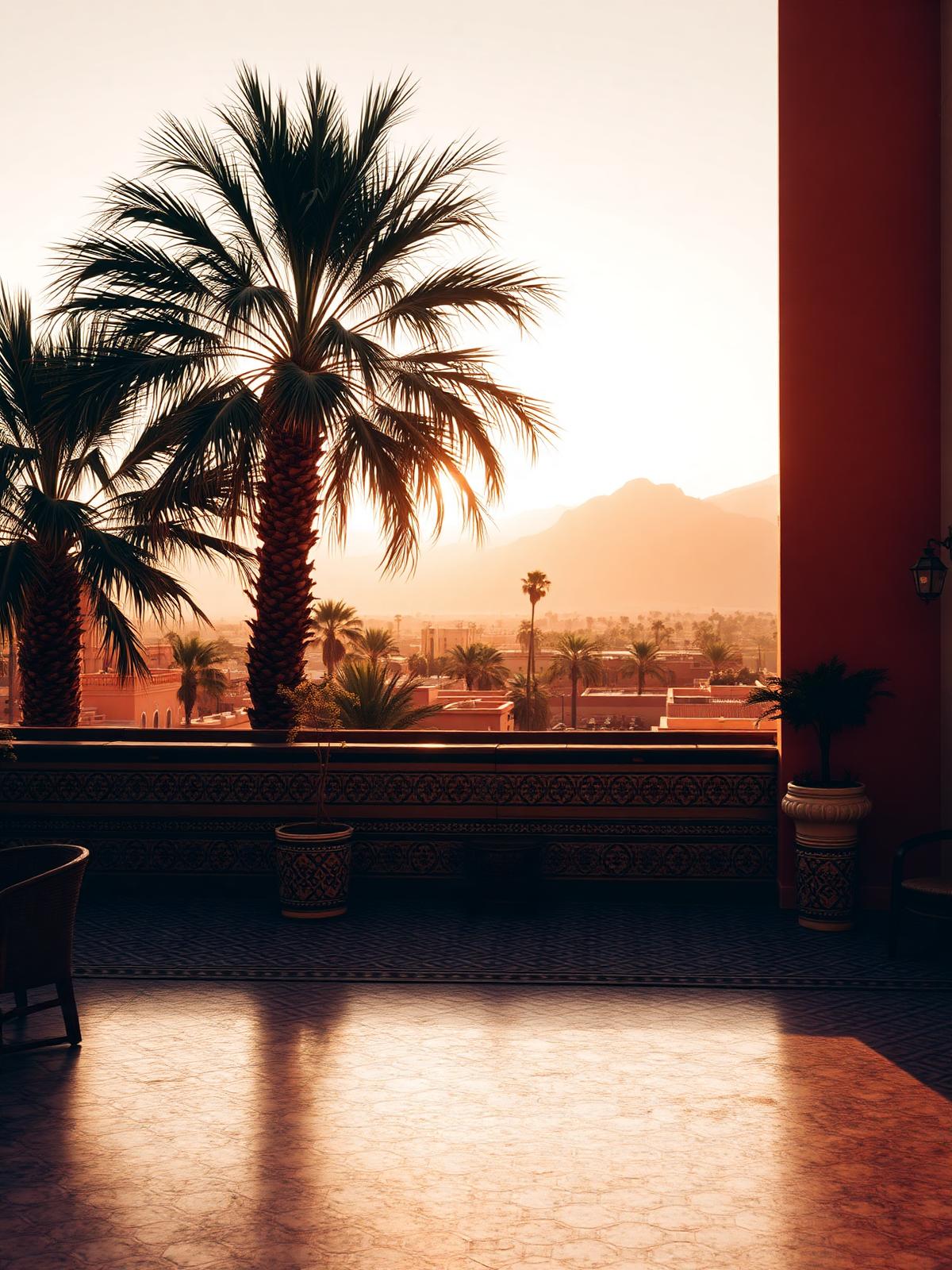 Marrakech riad rooftop at golden hour